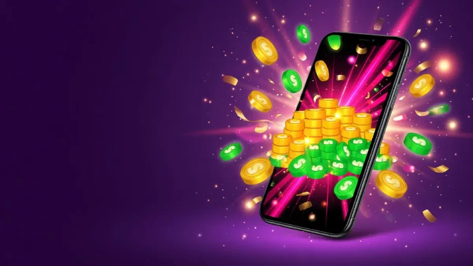 Phone silhouette with abstract coin artwork